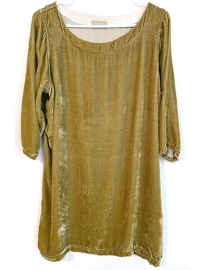 CP SHADES Golden Olive Green Velvet Shift Dress M